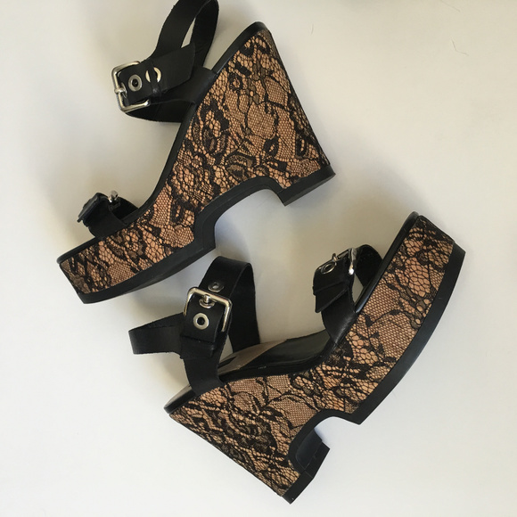 Zara Shoes - Zara Platform Wedge Sandals with Leather and Lace